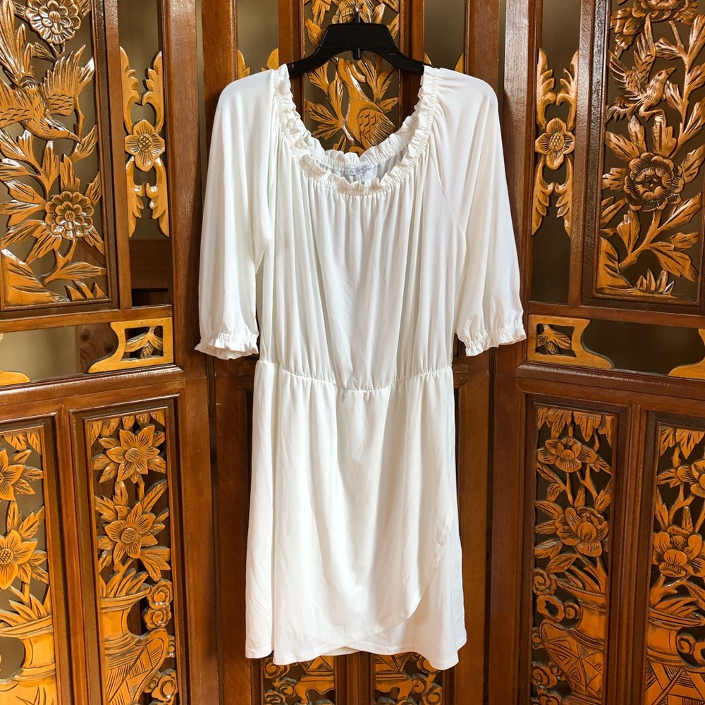 Apart White Off The Shoulder Dress Women Sz 6 Asymmetrical Layered Skirt Adult